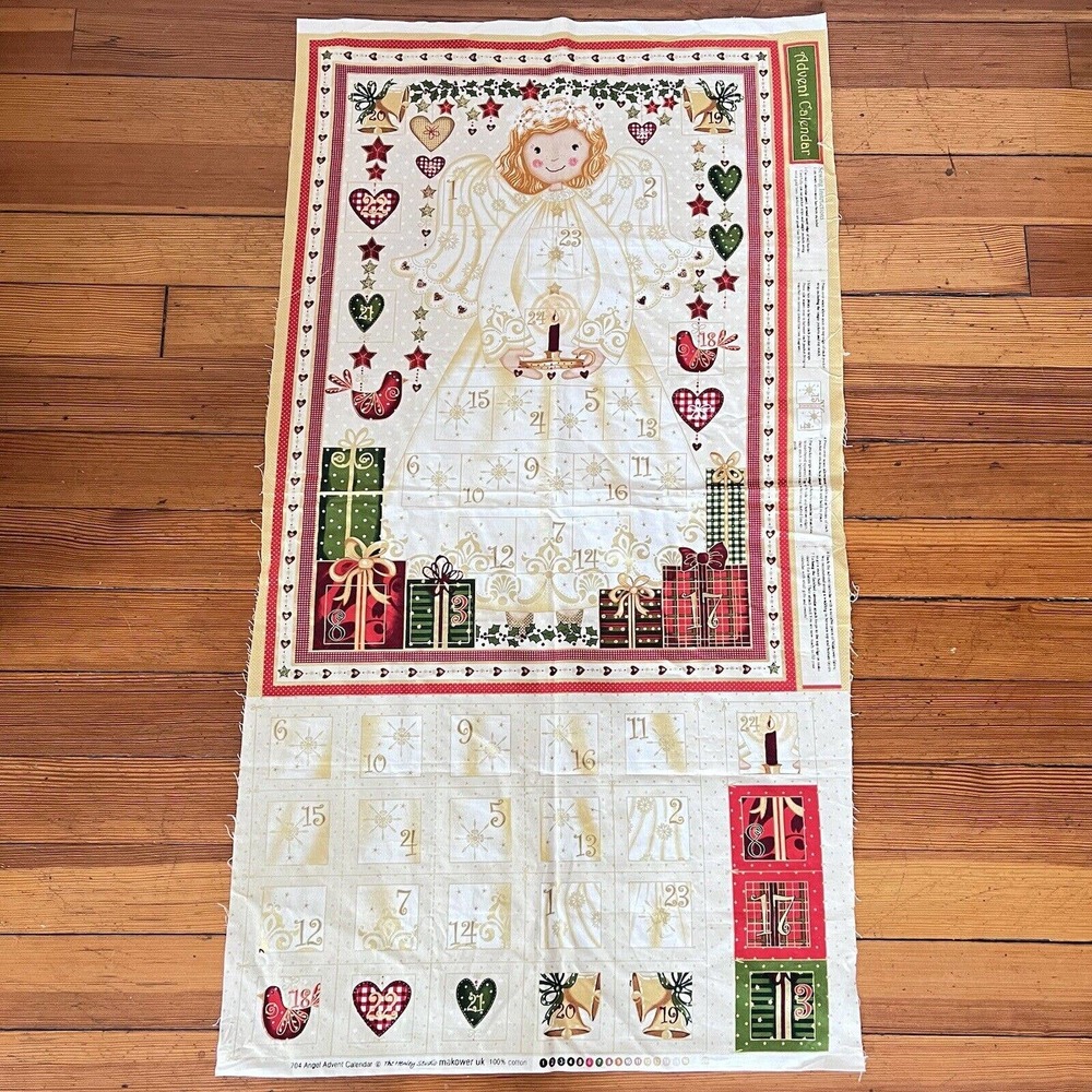 Henley Studio Makower UK Metallic Christmas Angel Advent Calendar Fabric Panel